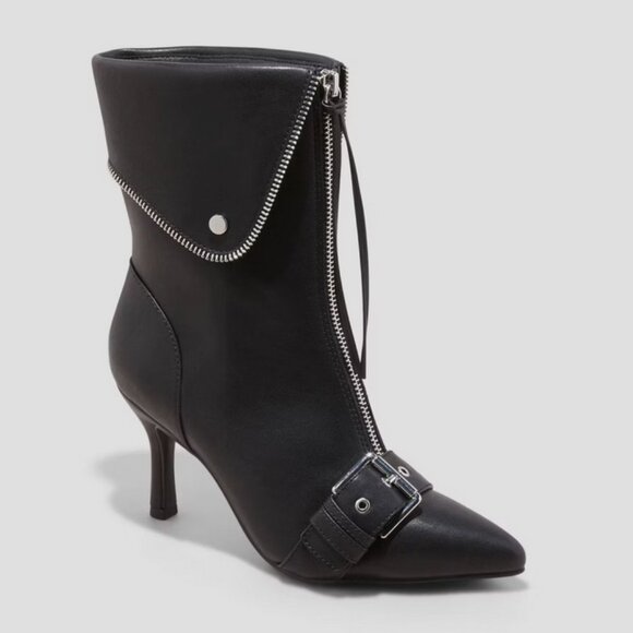 Women's Mickey Point Toe Moto Ankle Boots - A New Day Black 8 - Picture 1 of 3